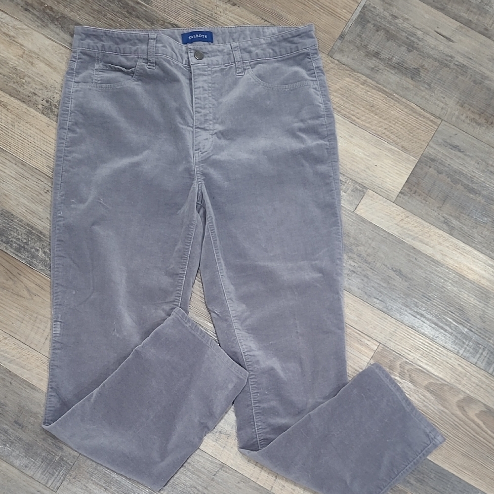Talbots Gray Size 12 High Waisted Straight Leg Crushed Velvet Pants Jeans